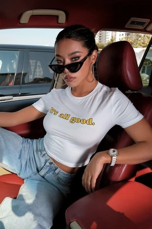 Minimalist Slim Crop Letter Print T-shirt image 3