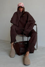 Solid Distressed Knit Crew Neck Sweater Two Piece Set image 15