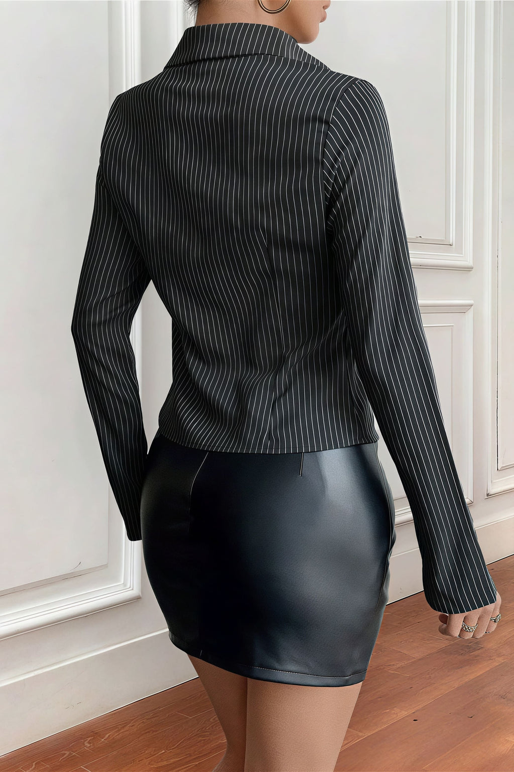 Lapel Buckle Flare Sleeve Long Sleeve Blouse image 6
