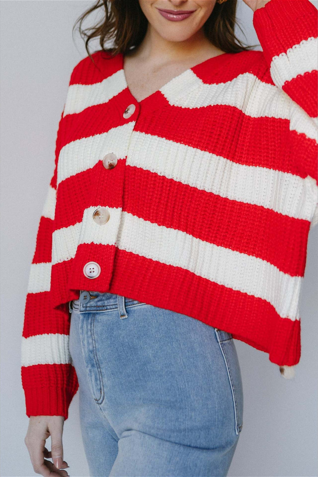 Loose Stripe V Neck Long Sleeve Knit Cardigan image 4