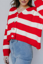 Loose Stripe V Neck Long Sleeve Knit Cardigan image 4