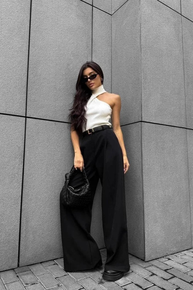 Wide Leg Buttoned Pleated Work Pant image 1