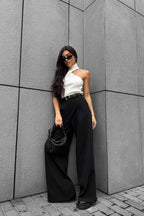 Wide Leg Buttoned Pleated Work Pant image 1