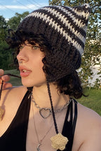 Fox Ears Color Block Striped Pom Pom Knitted Hat image 8