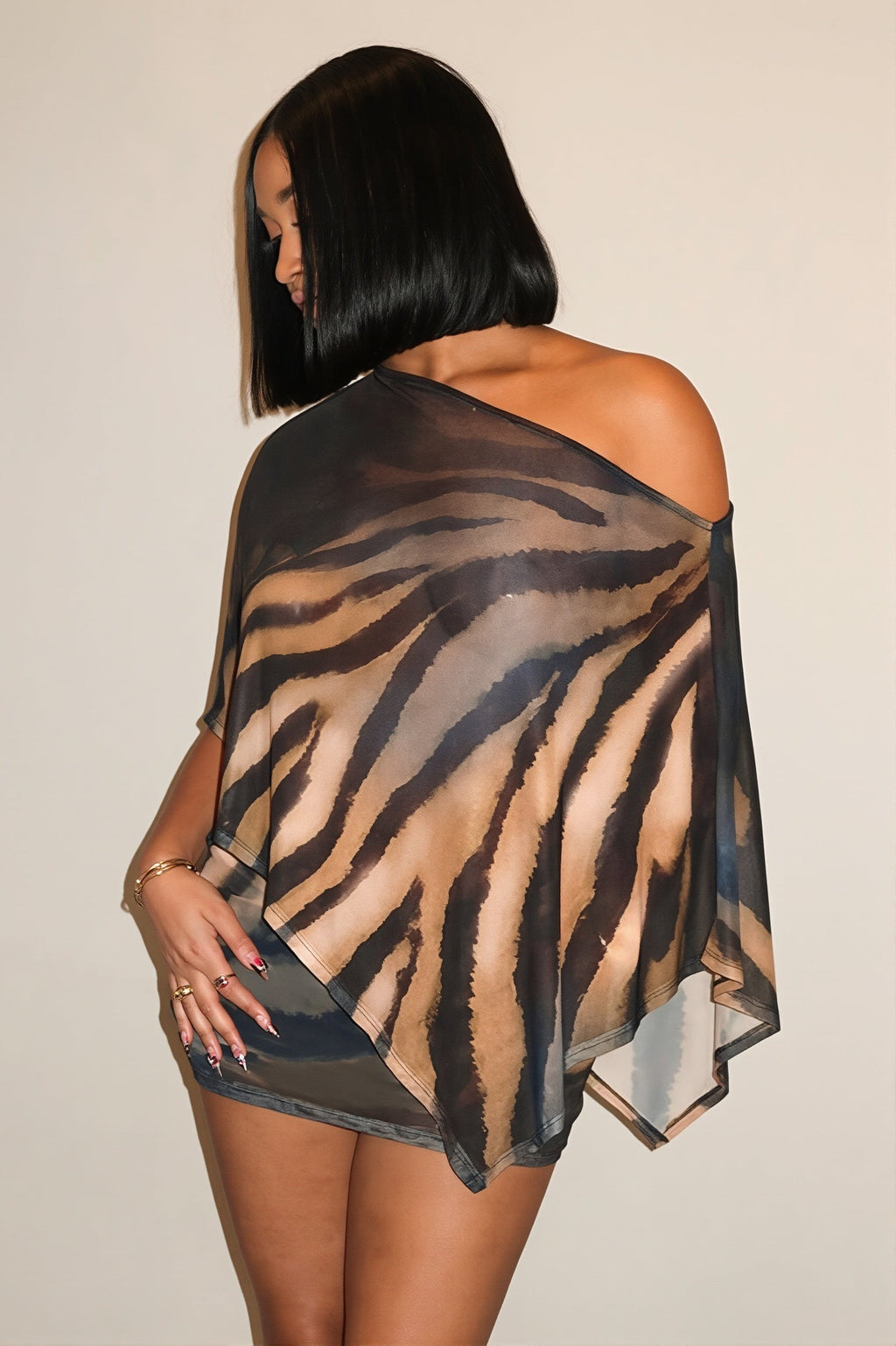 Zebra Print Cape Bodycon Skirt Set image 1