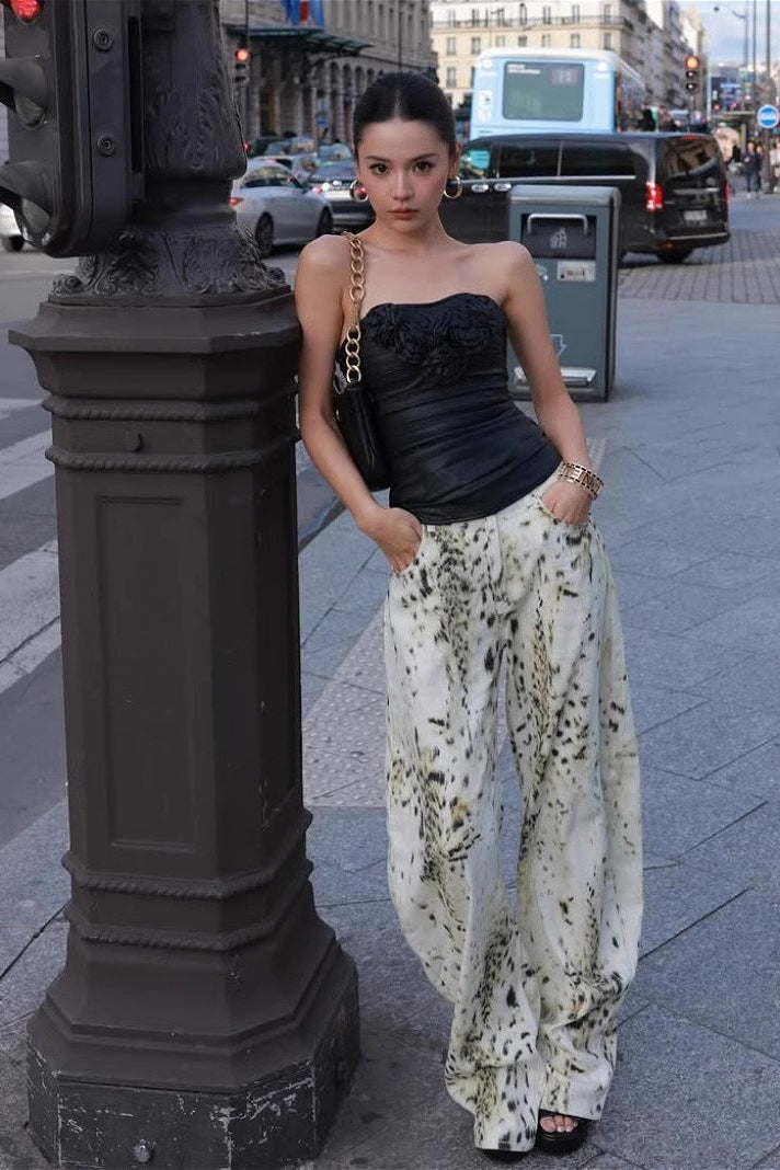 Vintage Washed Leopard Wide Leg Jeans image 1