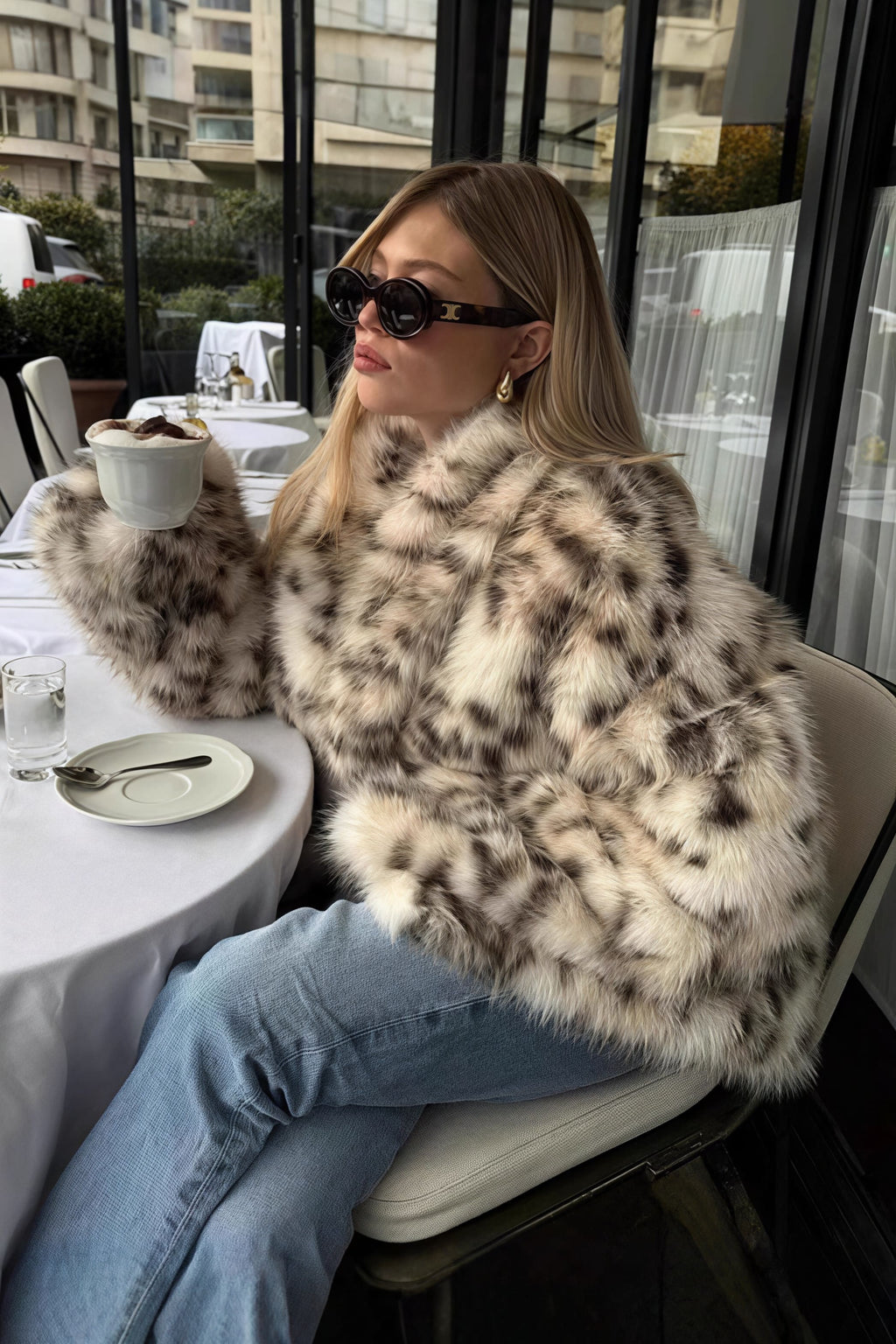 Leopard Print Faux Fur Collar Coat image 2