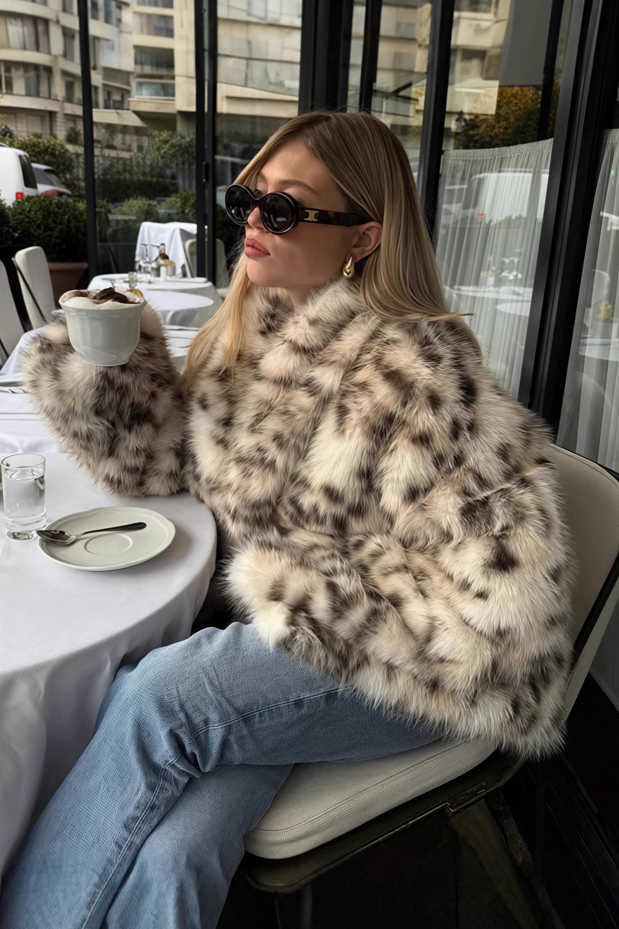 Leopard Print Faux Fur Collar Coat image 2