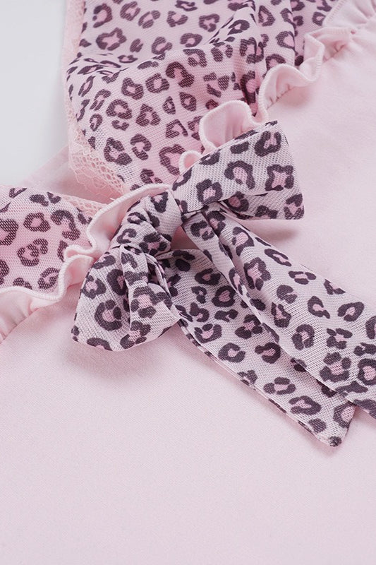 Pink Leopard Mesh Splice Tie Cami Top image 7