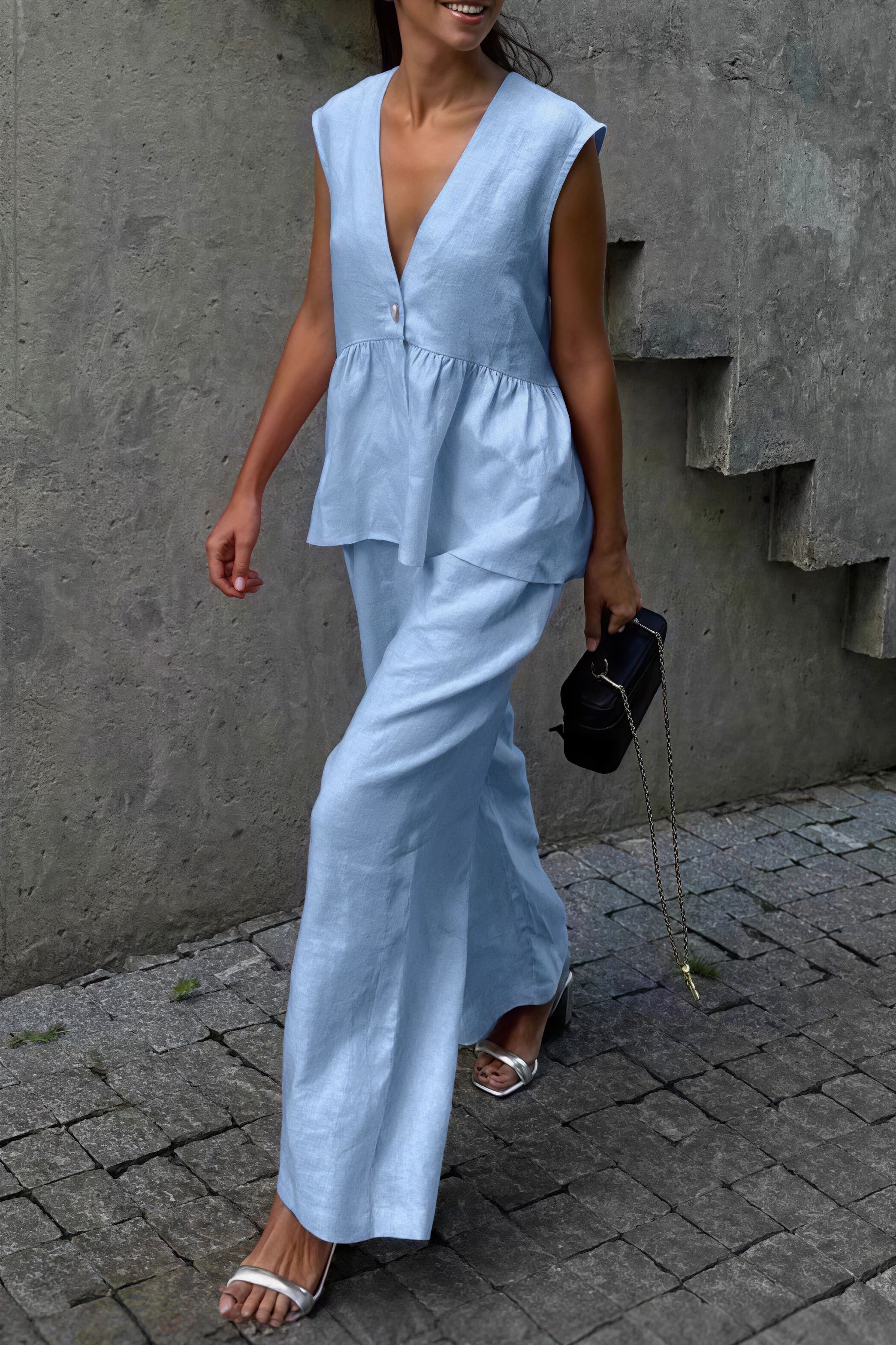 Romantic Cotton V Neck Sleeveless Vest Pants Two Piece Set image 6