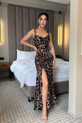 Leopard Print Ruched Waist Cinched Maxi Dress image 1