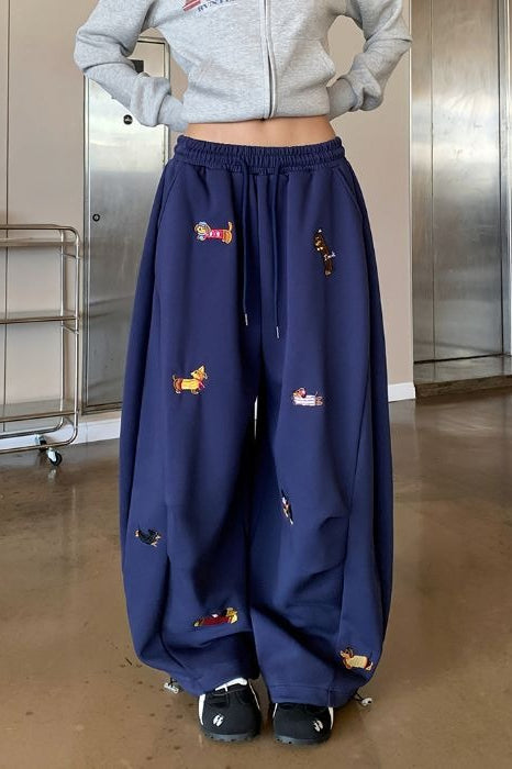 Street Style Embroidered Baggy Pants image 4