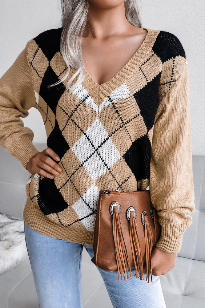 Argyle V-Neck Knit Pullover Sweater image 13