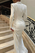 V Neck Long Sleeve High Slit Blazer Maxi Dress image 4