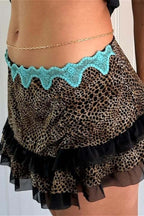 Ruched Lace Color Block Leopard Skirt image 13