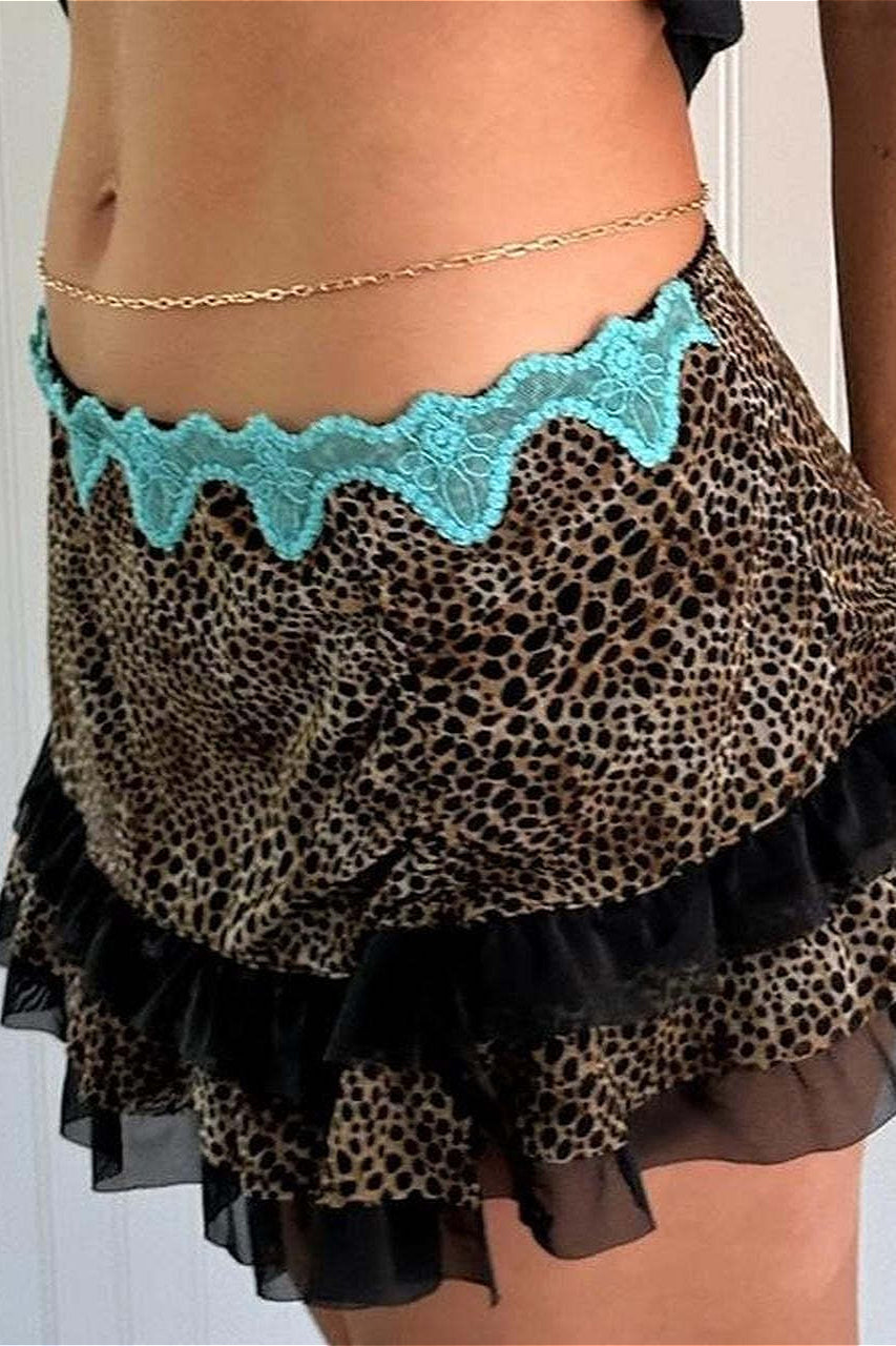 Ruched Lace Color Block Leopard Skirt image 13