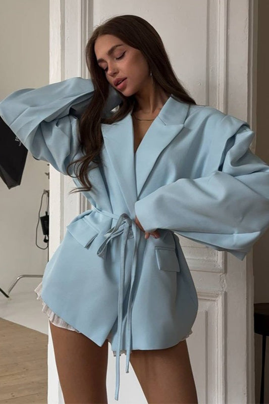 V-Neck Belted Shoulder Pad Blazer image 5