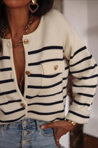 Stripe Button Long Sleeve Knit Blouse image 3