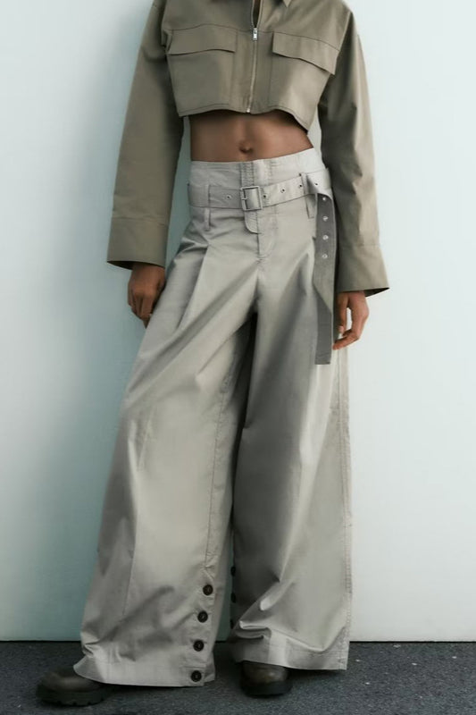High Waist Belted Wide Leg Cargo Pant image 1