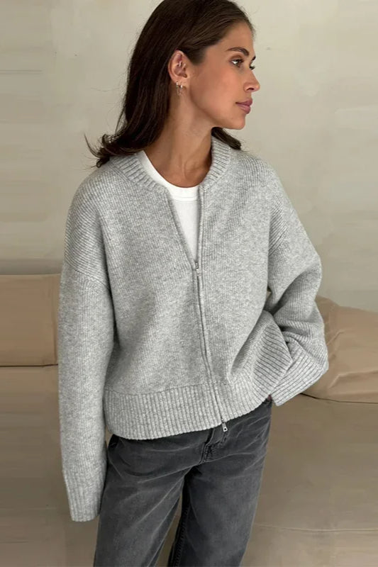 Pleated Knit O Neck Zipper Cardigan image 2