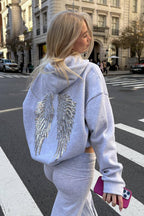 Solid Sequin Wing Graphic Relaxed Hoodie image 3