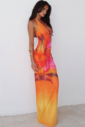 Sexy Print Cutout Halter Neck Tie Back Bodycon Maxi Dress image 1