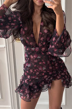 Deep V Floral Chiffon Mini Dress image 3