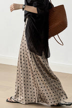 Vintage Polka Dot Satin High Waist A-line Midi Skirt image 2