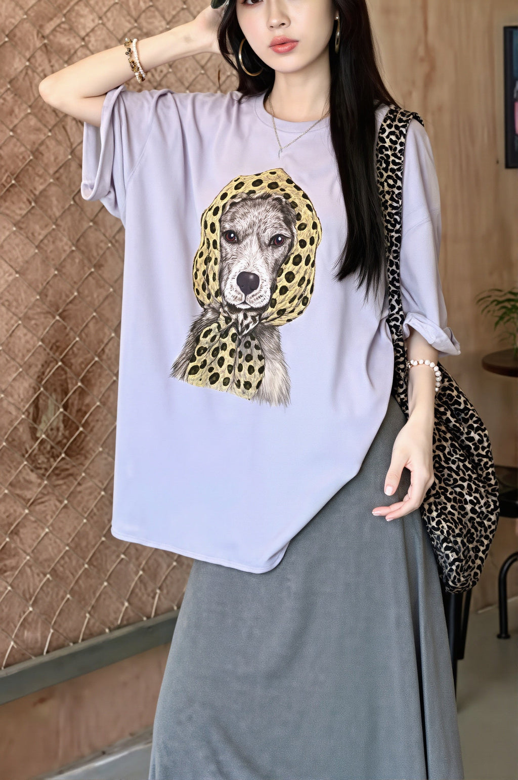 Puppy Print Loose Casual T‑shirt image 2
