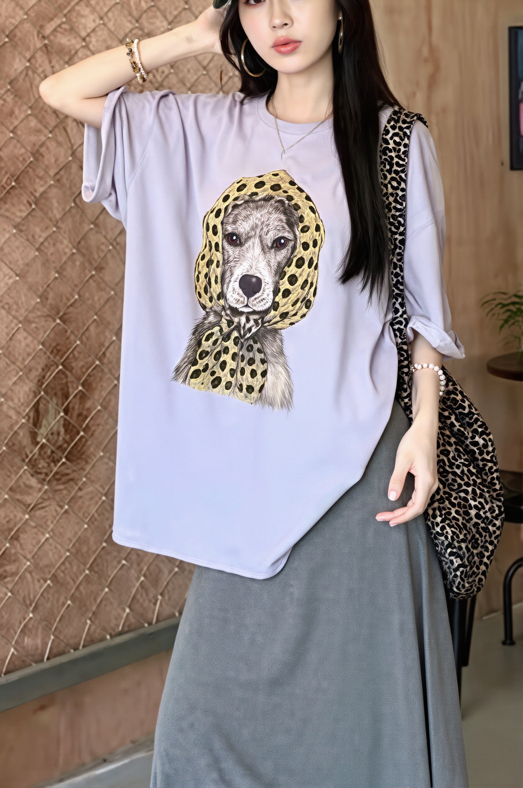 Puppy Print Loose Casual T‑shirt image 2