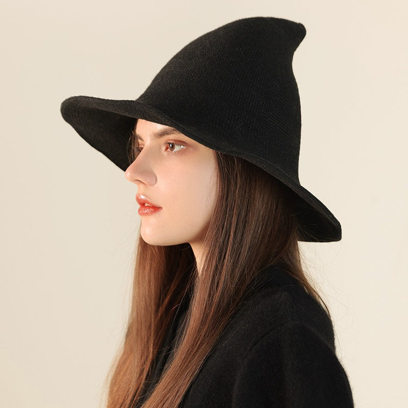 Wool Knitted Pointed Top Wide Brim Witch Hat image 6