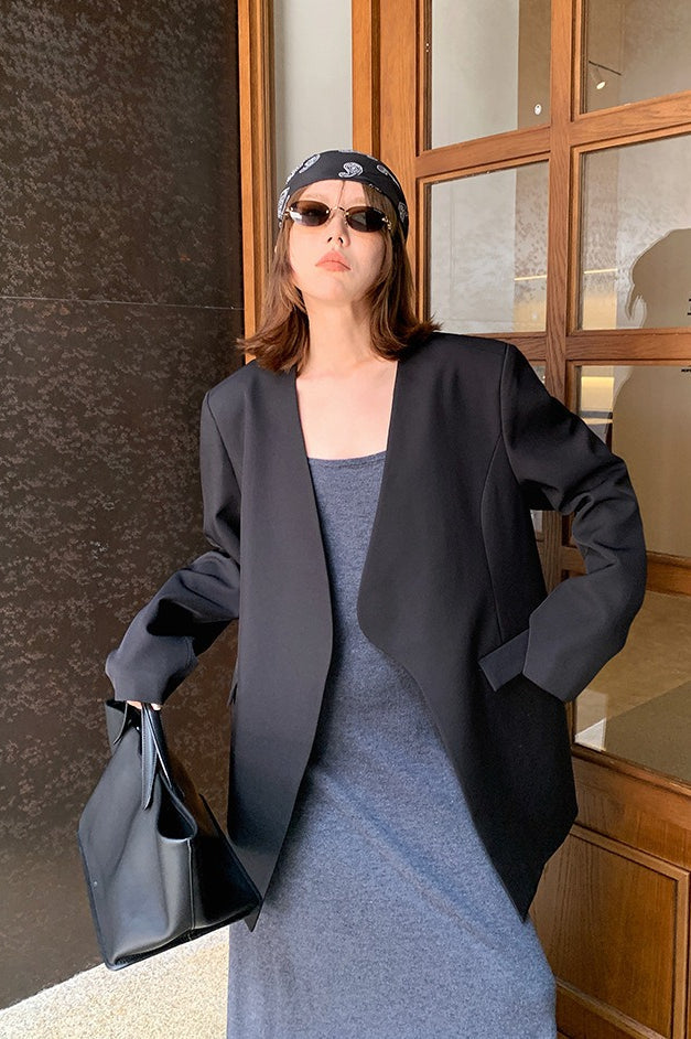 Oversized Black Casual Blazer image 3
