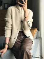 High-end Cashmere Wool Long Sleeve Half Collar Cardigan image 2