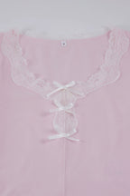 French Romantic Lace Bow Long Sleeve Culottes Set image 7