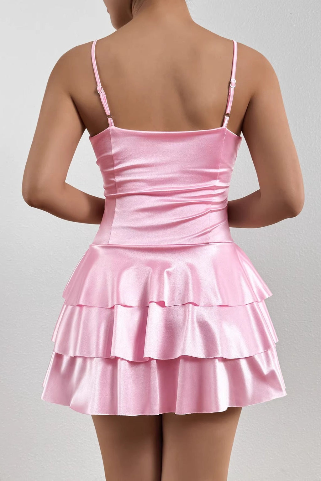 Satin V Neck Tiered Cami Mini Dress image 5