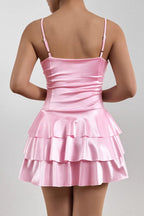 Satin V Neck Tiered Cami Mini Dress image 5
