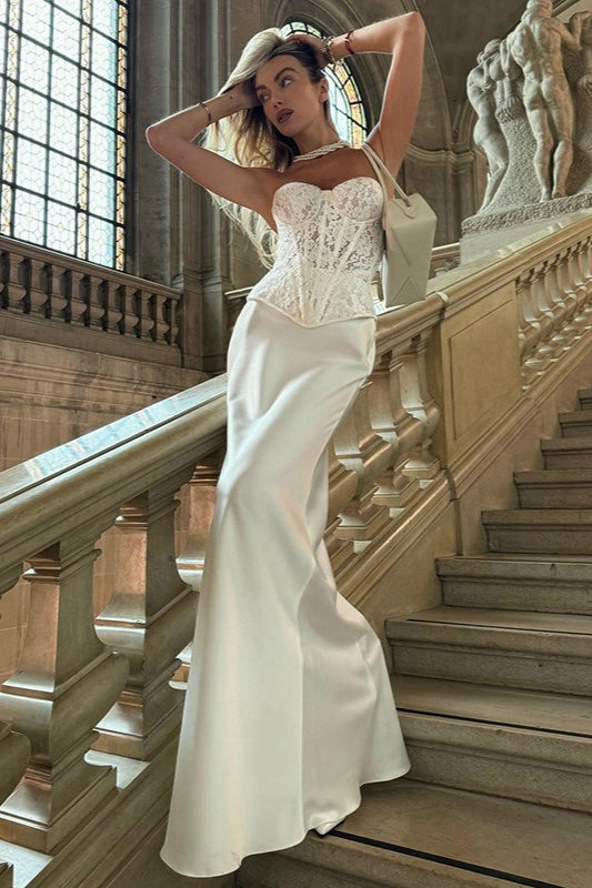 Vintage Lace Strapless Boned Solid Fitted Bodycon Maxi Dress image 1