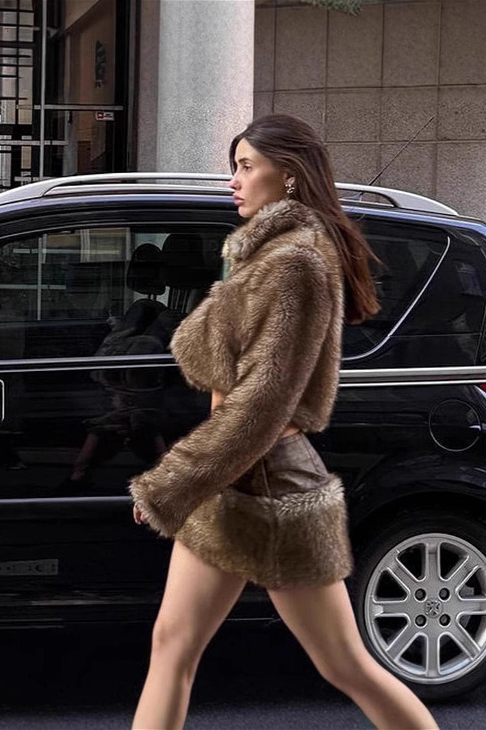 Furry Retro Crop Top Skirt Fox Fur Two Piece Set image 2