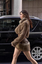 Furry Retro Crop Top Skirt Fox Fur Two Piece Set image 2
