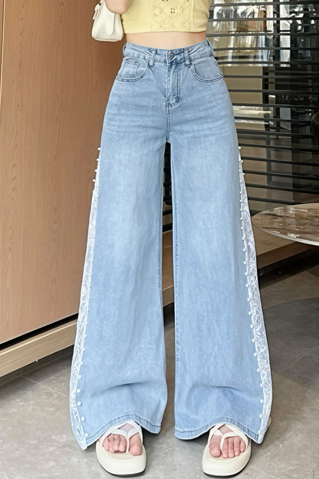 Beaded Lace Tencel Flare Jeans image 4