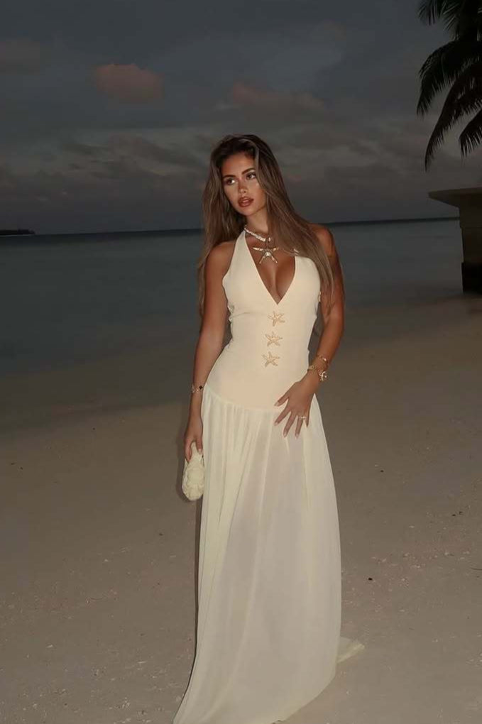 Tie Neck Deep V Bodycon Maxi Dress image 3