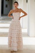Sexy Lace Trim Print Tiered Ruffle Hem Cami Maxi Dress image 1
