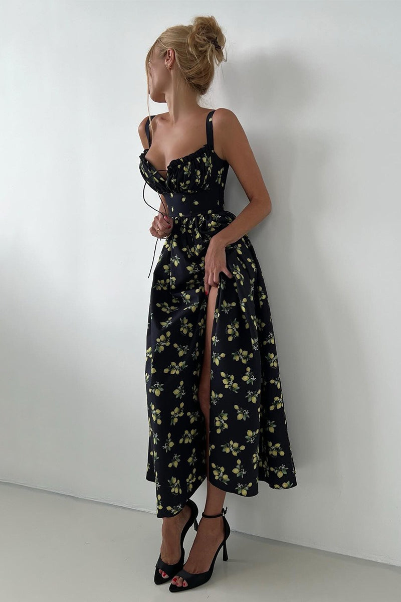 Floral Cami Tie High Waist Slit Midi Dress image 12
