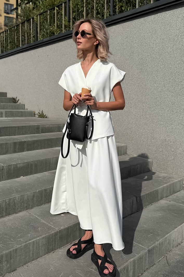 Minimalist Tie Sleeveless Midi A Line Skirt Set image 2