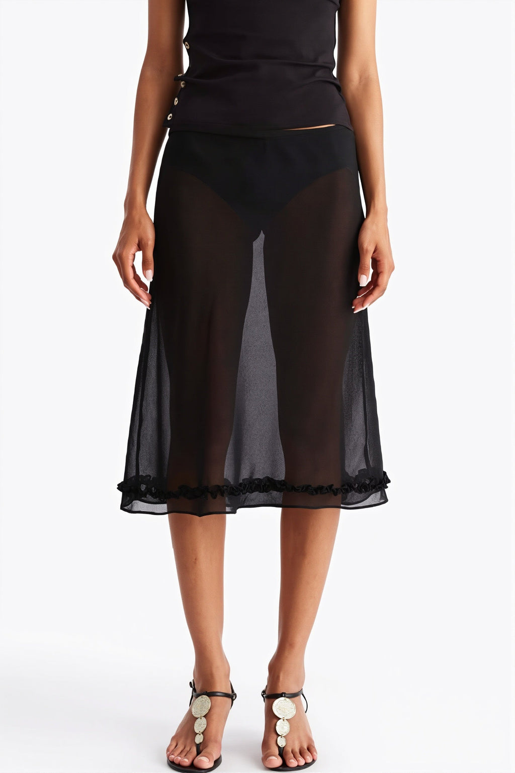 Sheer Polka Dot Casual High Waist Skirt image 5