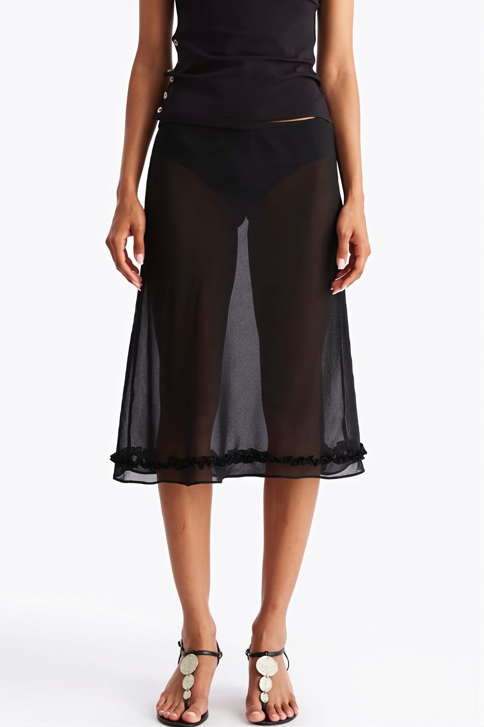 Sheer Polka Dot Casual High Waist Skirt image 5