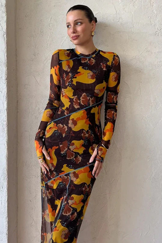 Floral Sheer Long Sleeve Split Maxi Dress image 2