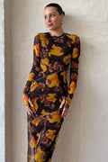 Floral Sheer Long Sleeve Split Maxi Dress image 2