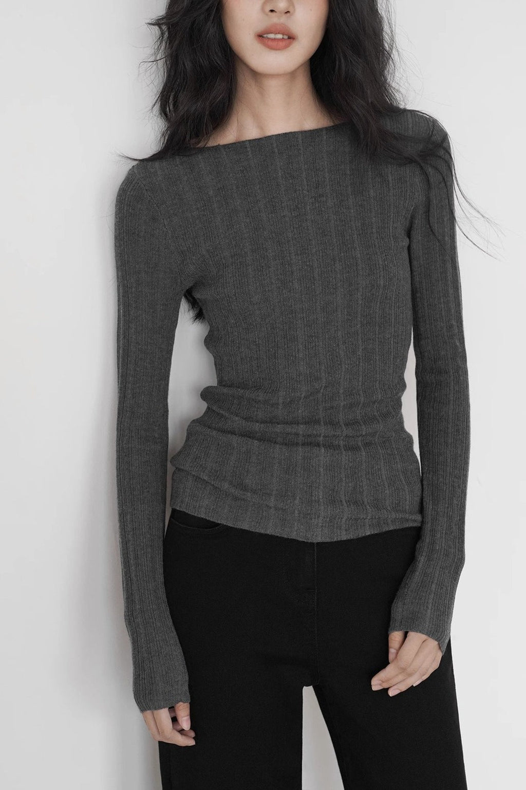 Semi-Sheer Unique Fitted Knit Top image 2