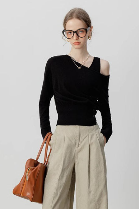 Asymmetric Neckline Elegant Knit Top image 2